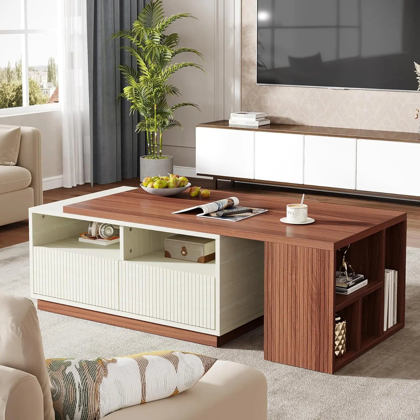 Extendable Coffee Table with 2 Storage Drawers,