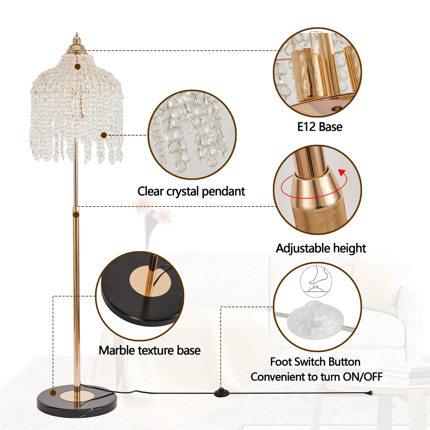 3-Light Elegant Crystal Floor Lamp Vintage Design