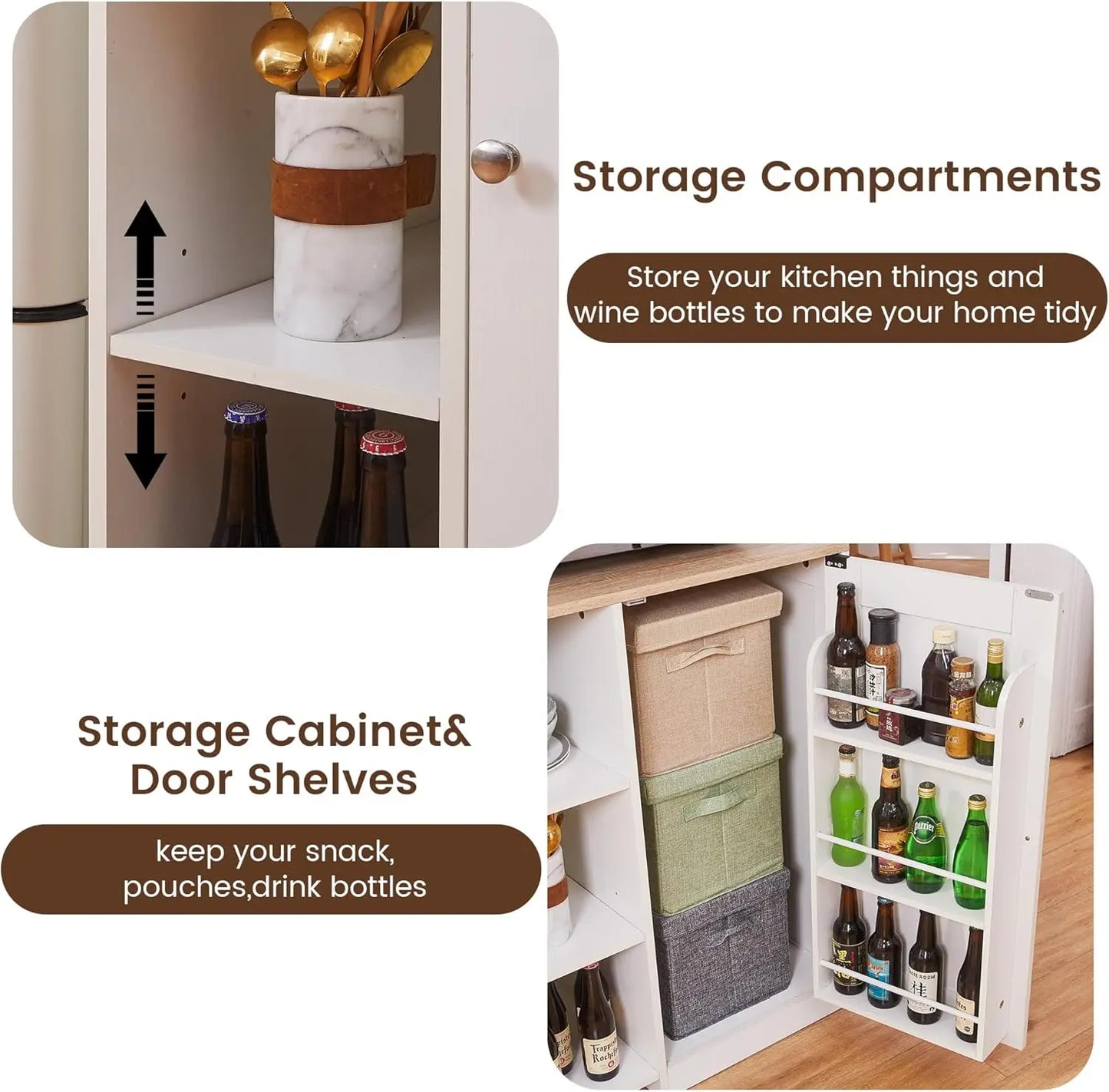 Mini Fridge Cabinet with Storage, Coffee Bar & Power Outlet - Kitchen Beverage Station