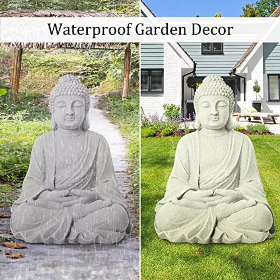 Zen Garden Asian Buddha Statue Outdoor  Yard Decor 20'' High  Magnesium Oxide Stone Grey