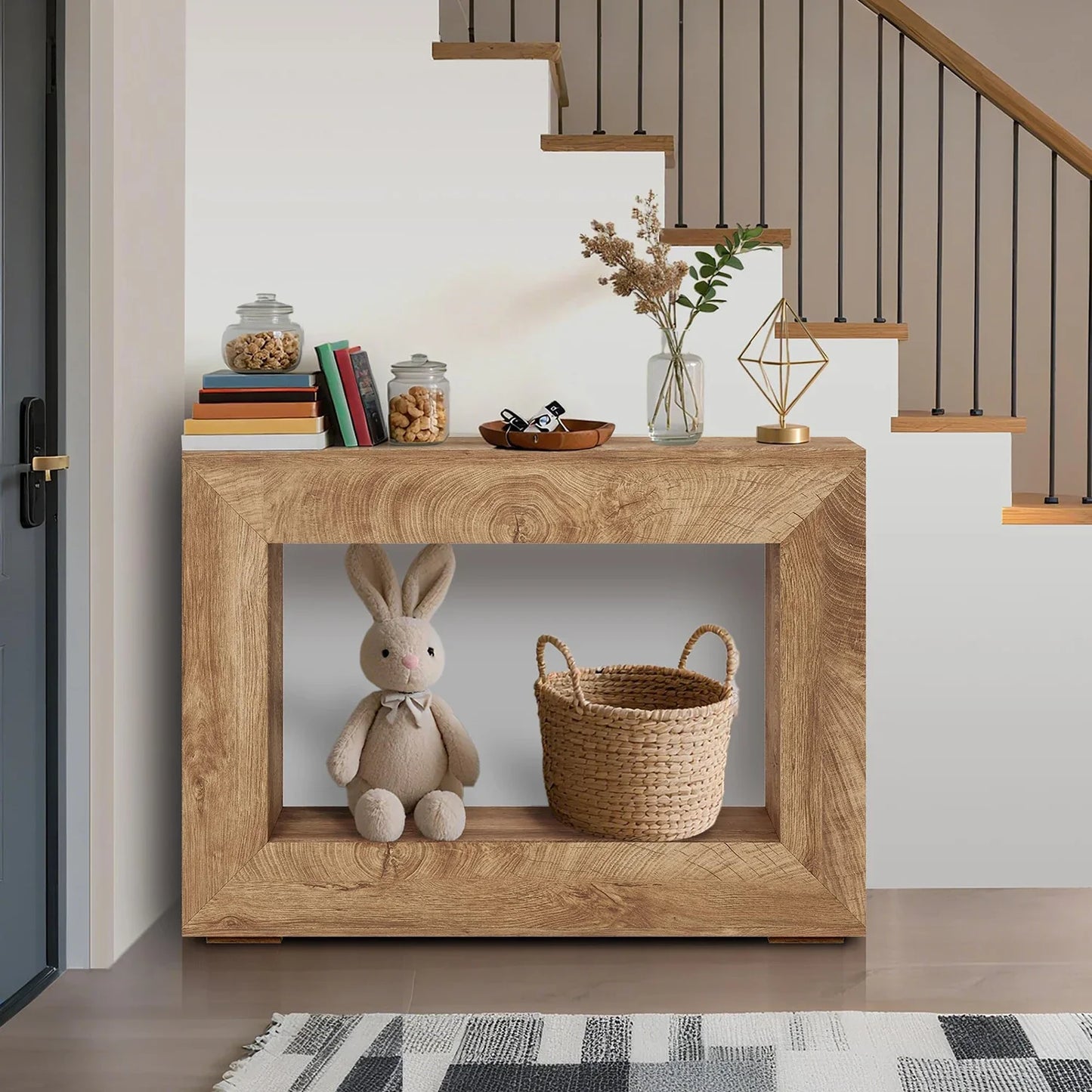 47" Rustic Farmhouse Console Table Wooden Entryway With Open Storage Shelves For Living Room Hallway Foyer