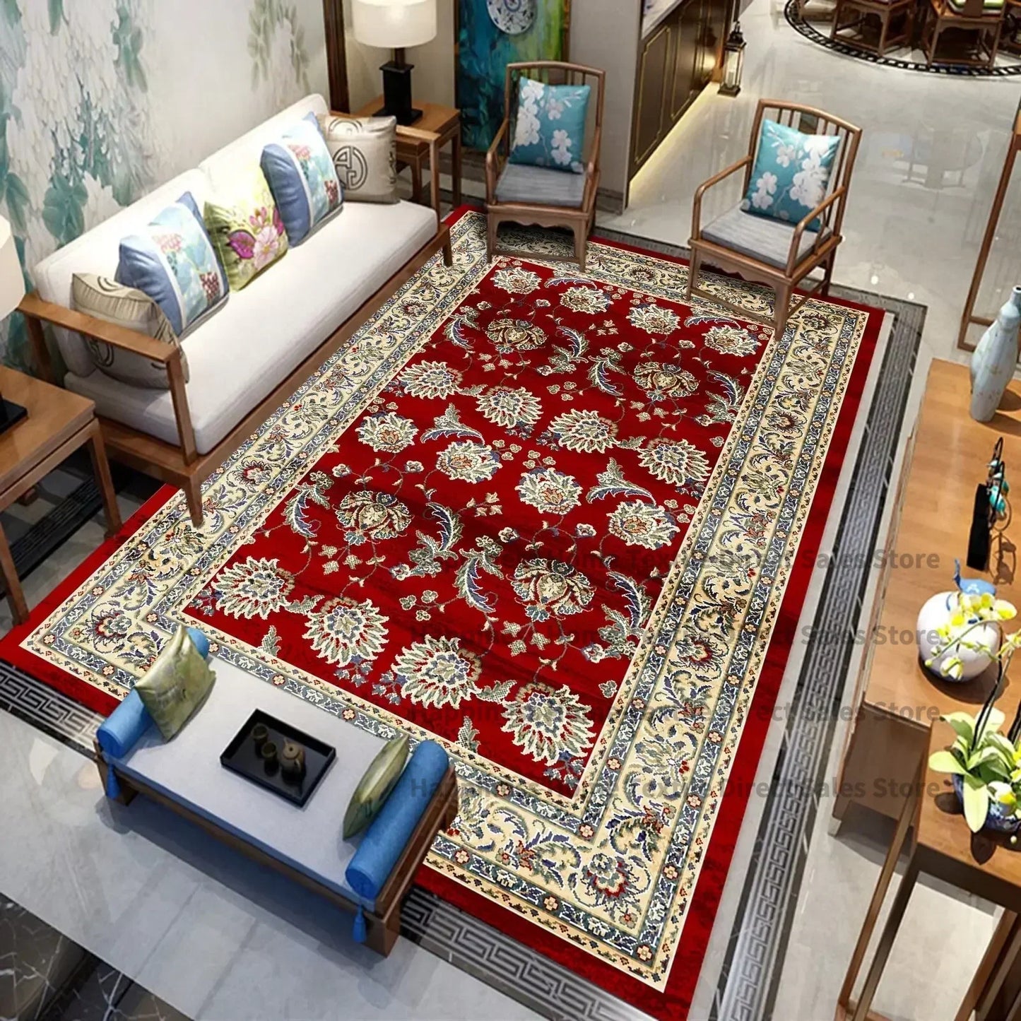 Persian Luxury Rugs for Retro Red Decor Carpets for Living Room