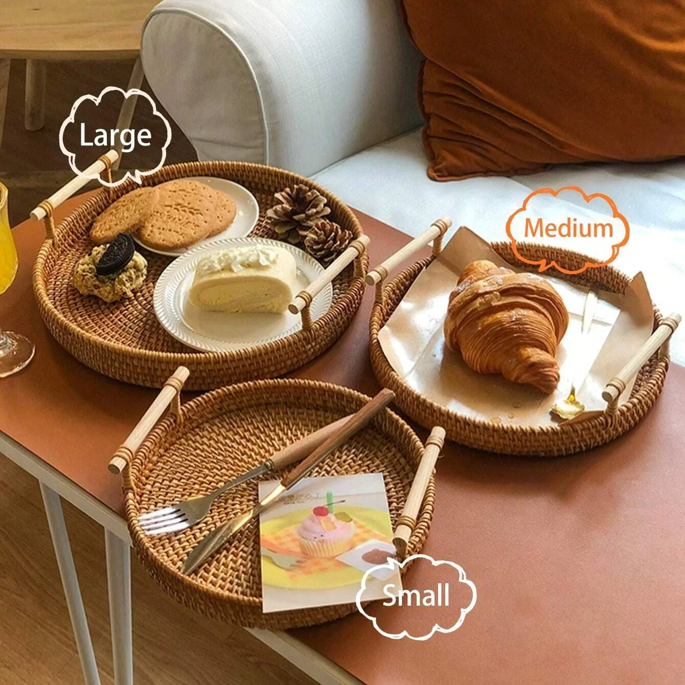 Handwoven Rattan Tray & Food Basket