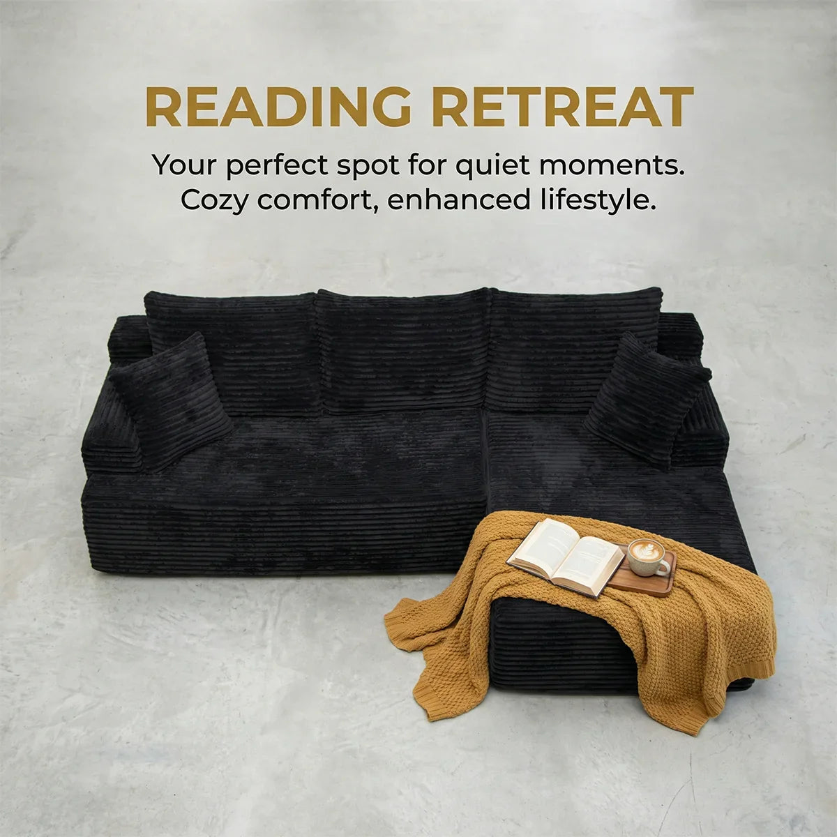 95" L-Shaped Sofa Chaise, Rabbit Fleece Upholstery, Ultra Soft & Comfortable, Ready to Use Out of the Box