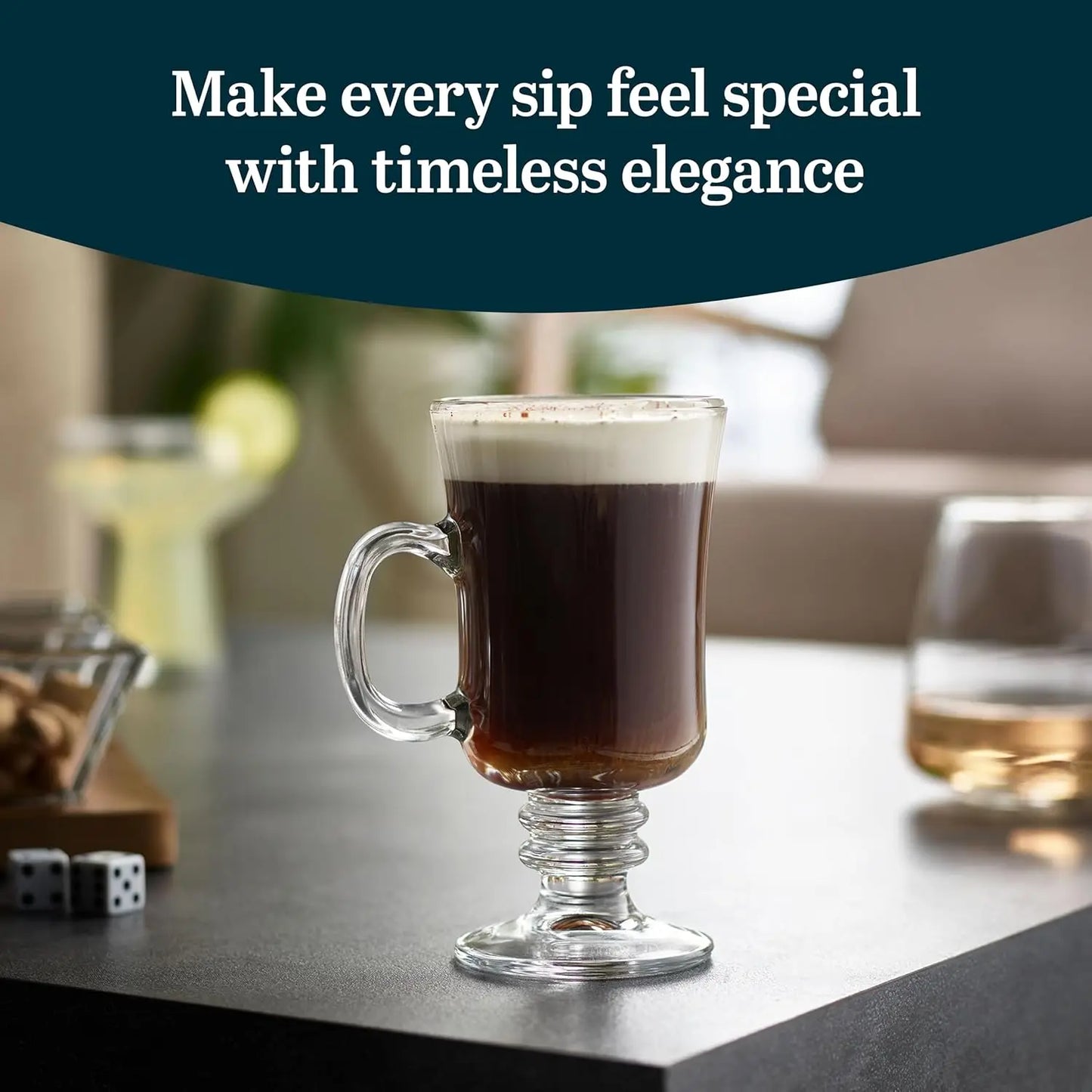 Elegant Raised Rim Latte Mugs, Dishwasher Safe Glass Coffee Cups