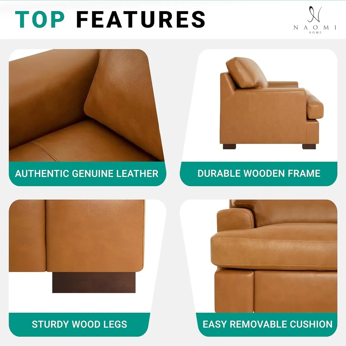 Genuine Leather Sofa - Set of 3 Luxurious Comfort, Goose Feather Cushion Filling, Square Arm Design, Sturdy Block