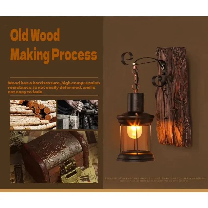 Antique New Style Industrial Wood Wall Sconce Light