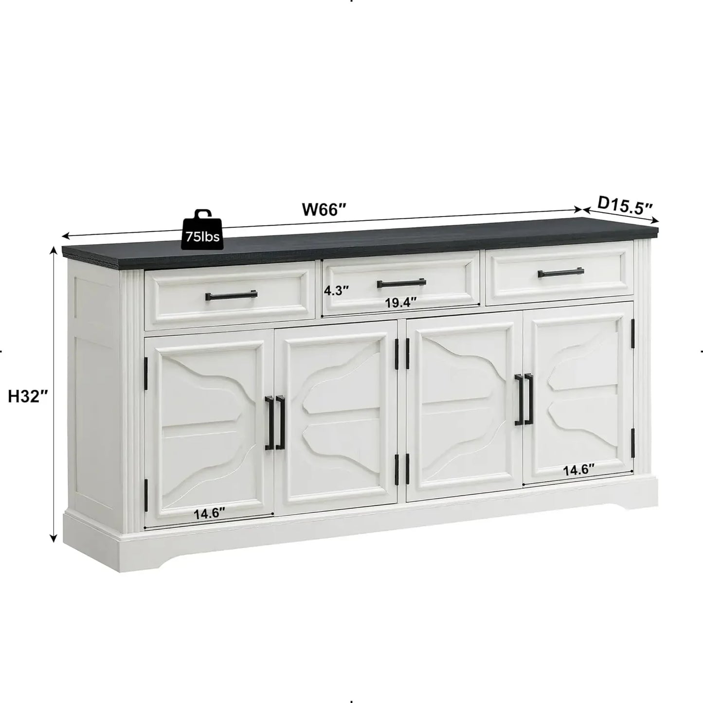 66" Large Buffet Sideboard Cabinet with 4 Doors and 3 Drawers,  Storage Cabinet for Dining Room,