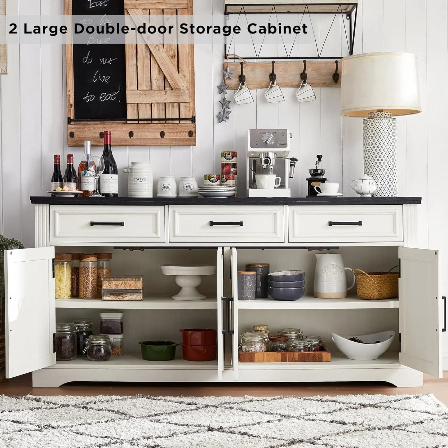 66" Large Buffet Sideboard Cabinet with 4 Doors and 3 Drawers,  Storage Cabinet for Dining Room,