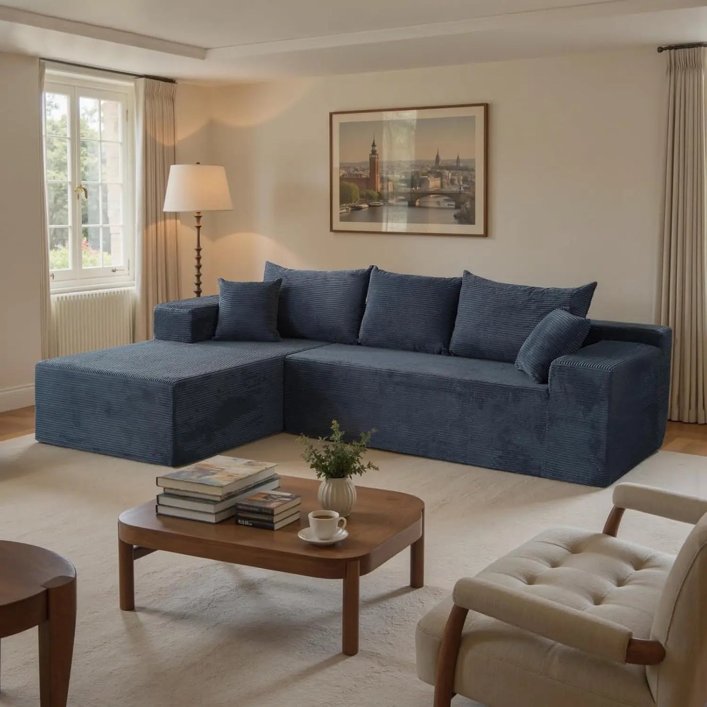 L-Shape Sectional Sofa with Chaise Deep Seat Living Room No Assembly