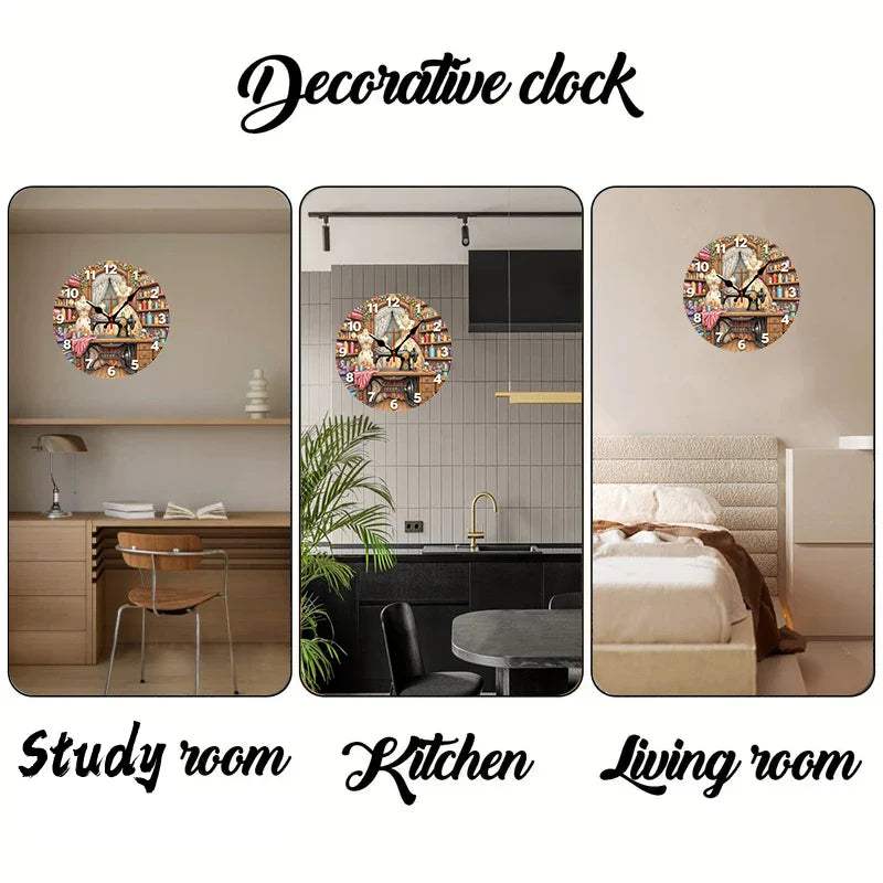 Vintage Sewing Machine Wooden Round Silent Hanging Wall