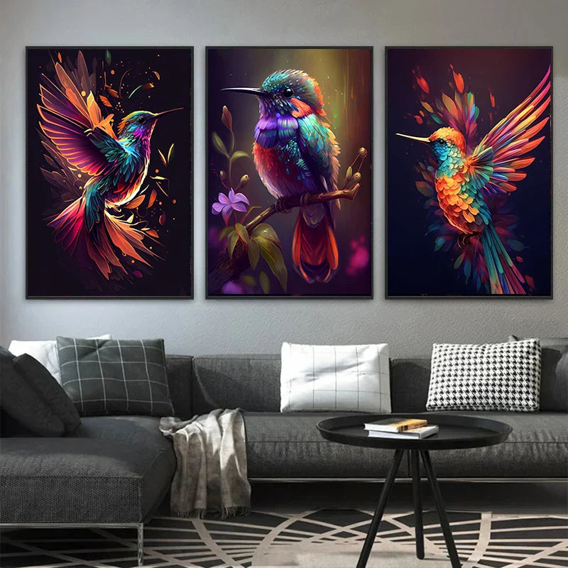 Watercolor Hummingbird Flower Wall Art
