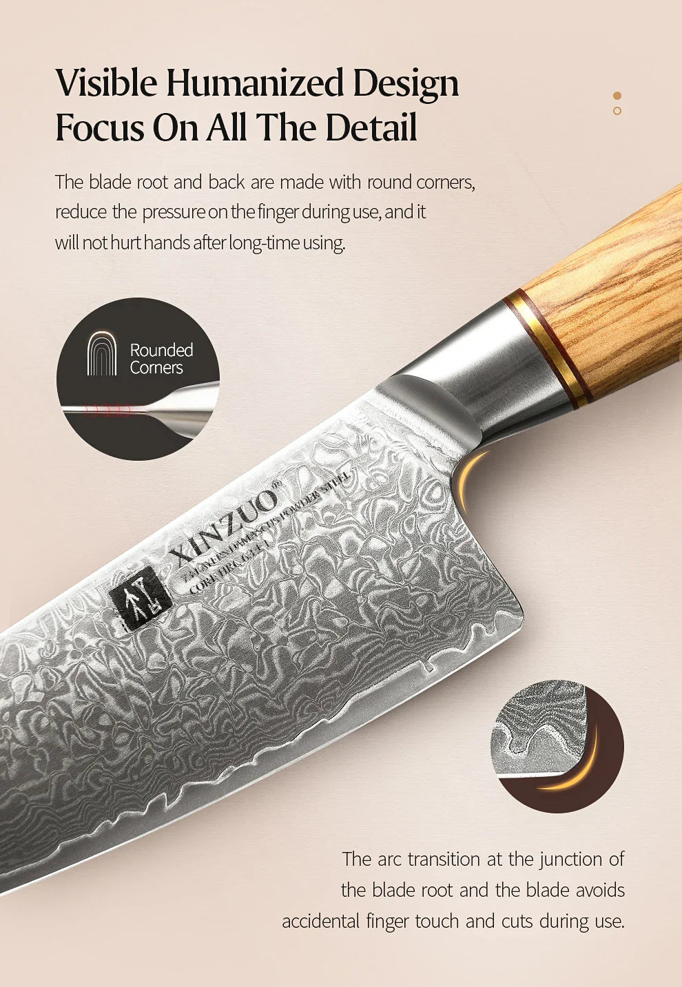 XINZUO 1-8pcs Kitchen Knife Set 73 Layers Custom Damascus Steel  with Olive Wood Handle