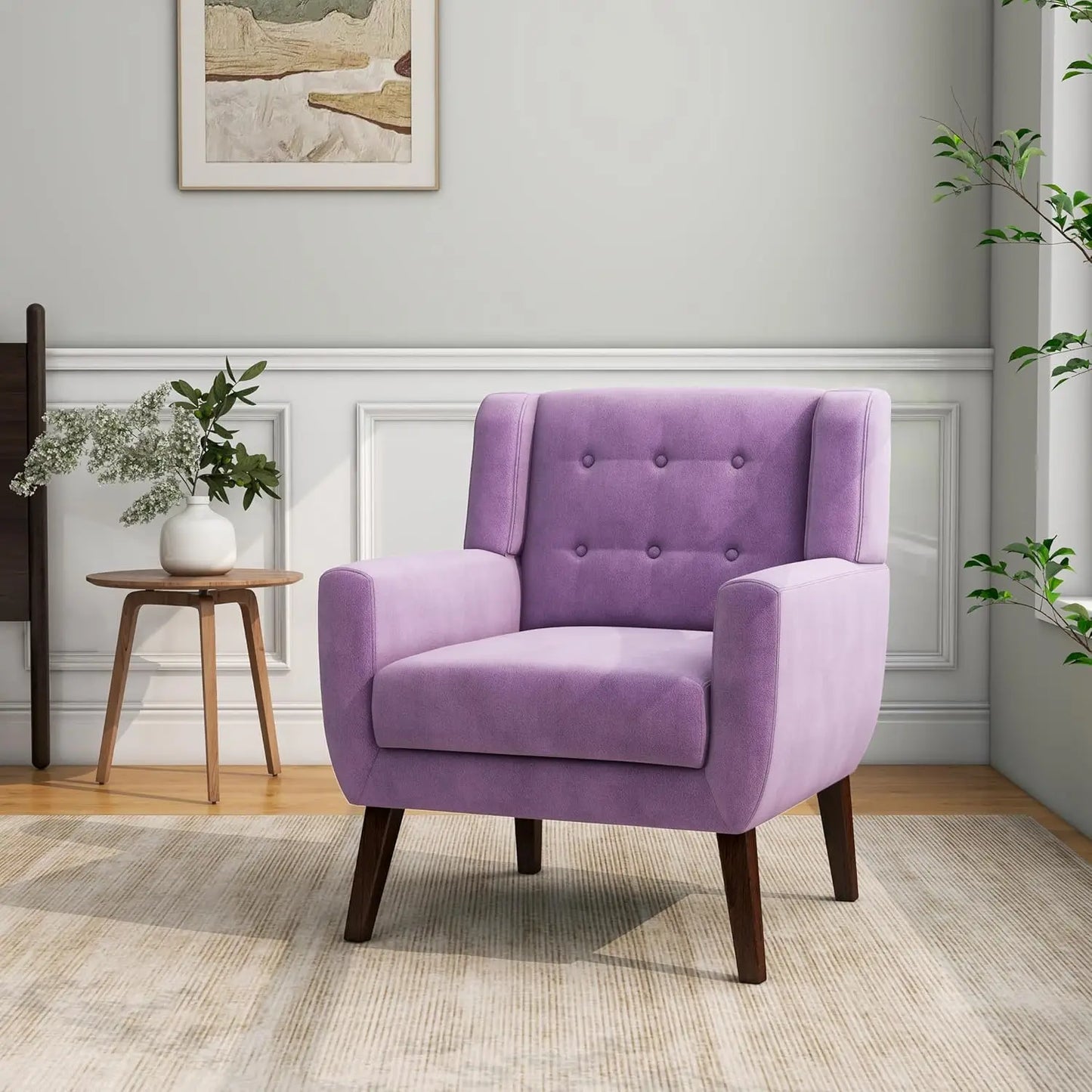 Modern Linen Accent Chair High-Resilient Sponge Comfy Reading Seat Floral Set 1,