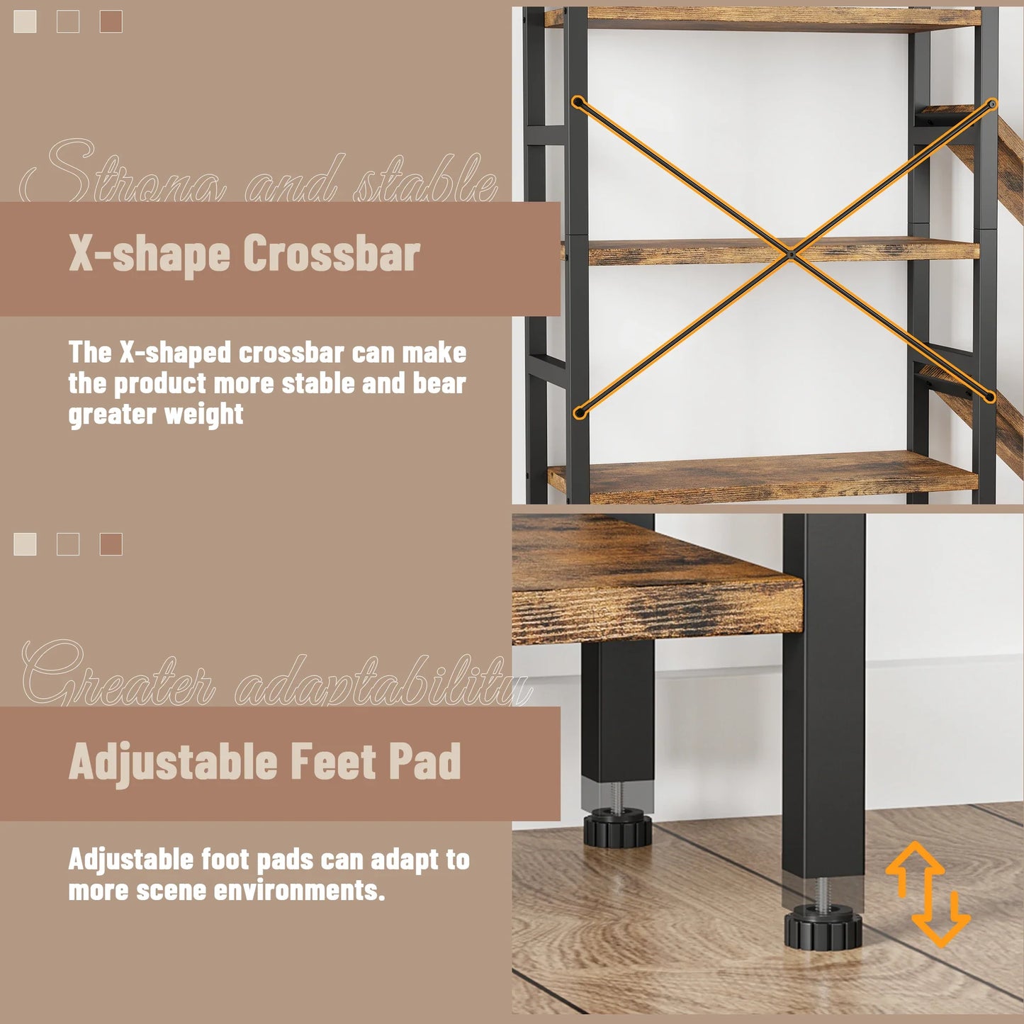 Triple 5 Tier Bookshelf, Large Wooden Bookcase with 17 Open Display Shelves Metal Frame