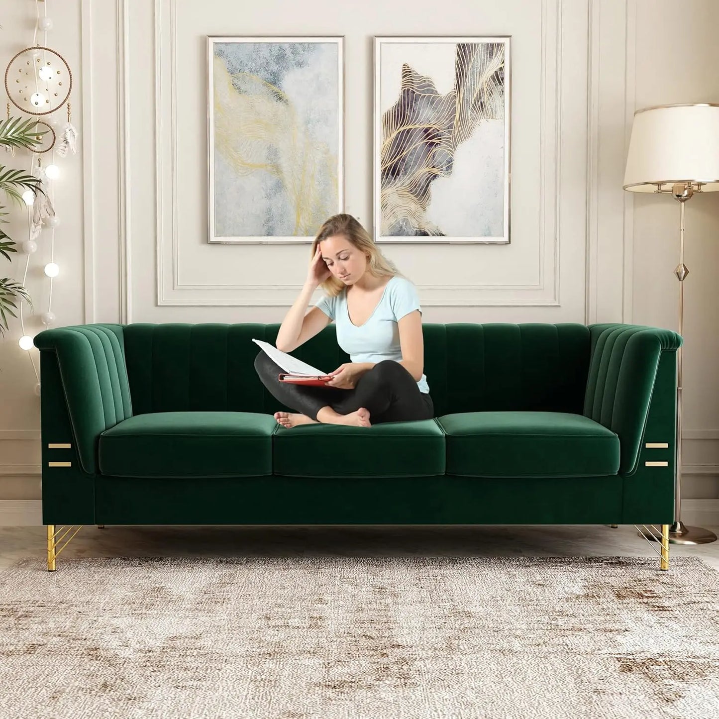 85.63" Velvet Sofa,Modern Loveseat Couch with Pillows Set of 2 for Living Room,Bedroom  6 different colors