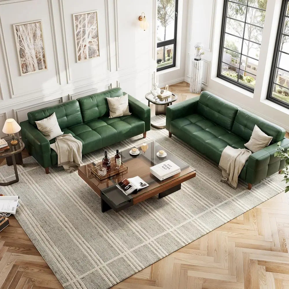 Tri-Seat Wide Leather Sofa with Spring Cushion, Deep Seating and Removable Back Cushions