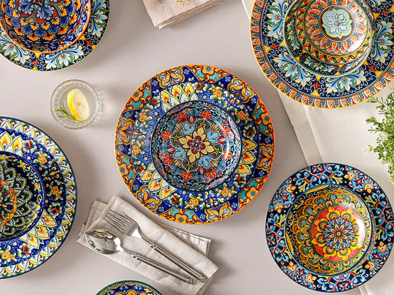Bohemian Ceramic Bowl Set of 6 (28 Oz) - Colorful Soup, Cereal, Pasta, Salad, Fruit Bowls