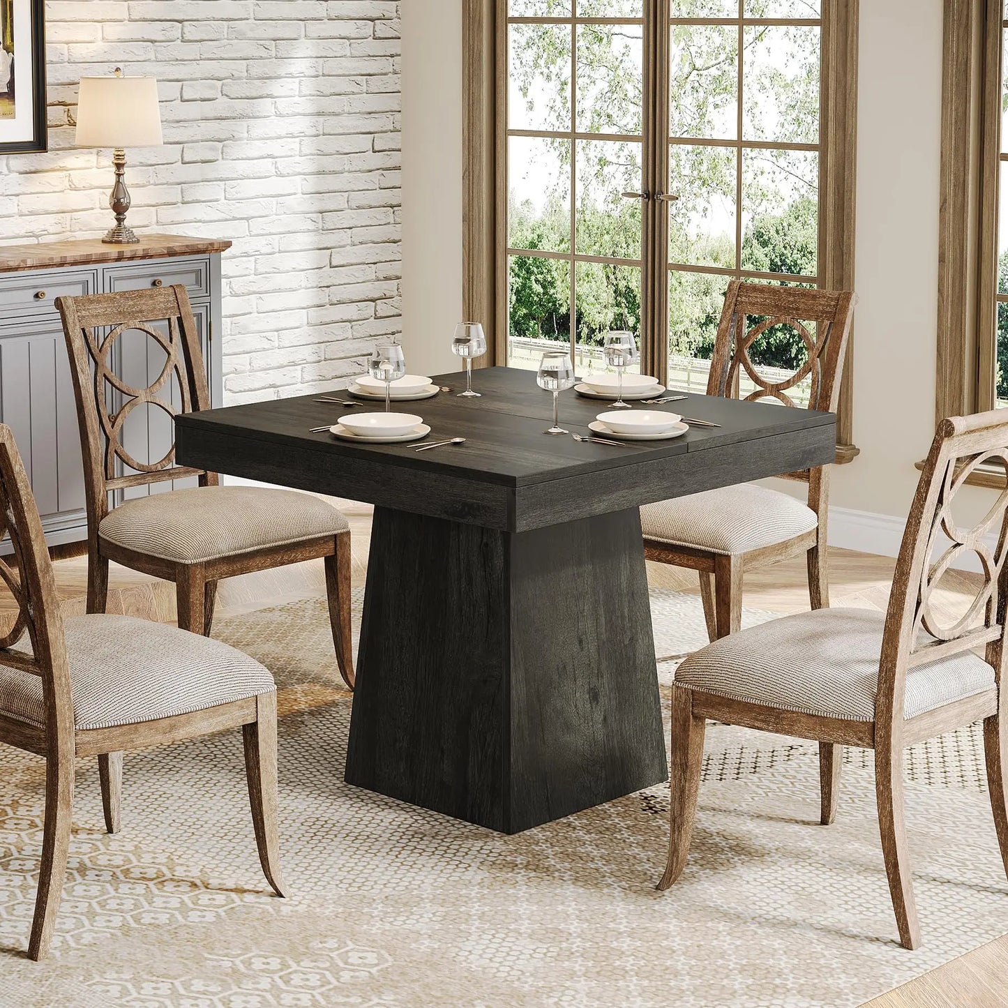 Tribesigns Square Dining Table for 4, Kitchen Table Sturdy Pedestal Base, Farmhouse Dining Roo