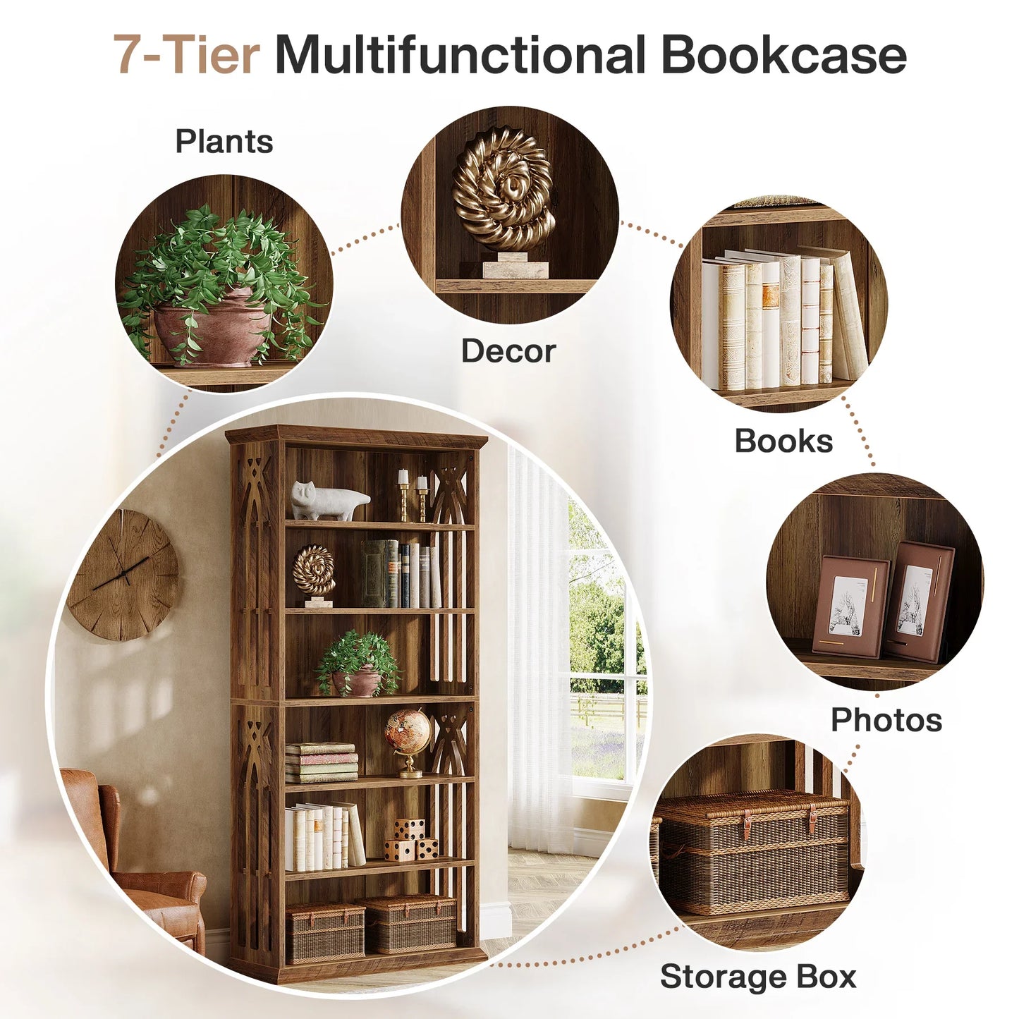 Tribesigns 6-Tier Bookshelf, 75-Inch Tall Bookcase,  Freestanding Display Shelves,
