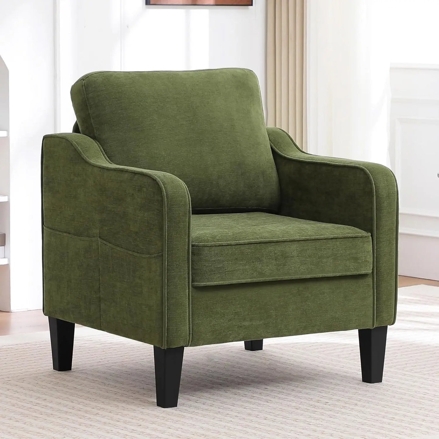 Accent Chair for Living Room, Mid Century Modern Reading Chair , Upholstered Armchair with Side Pockets,