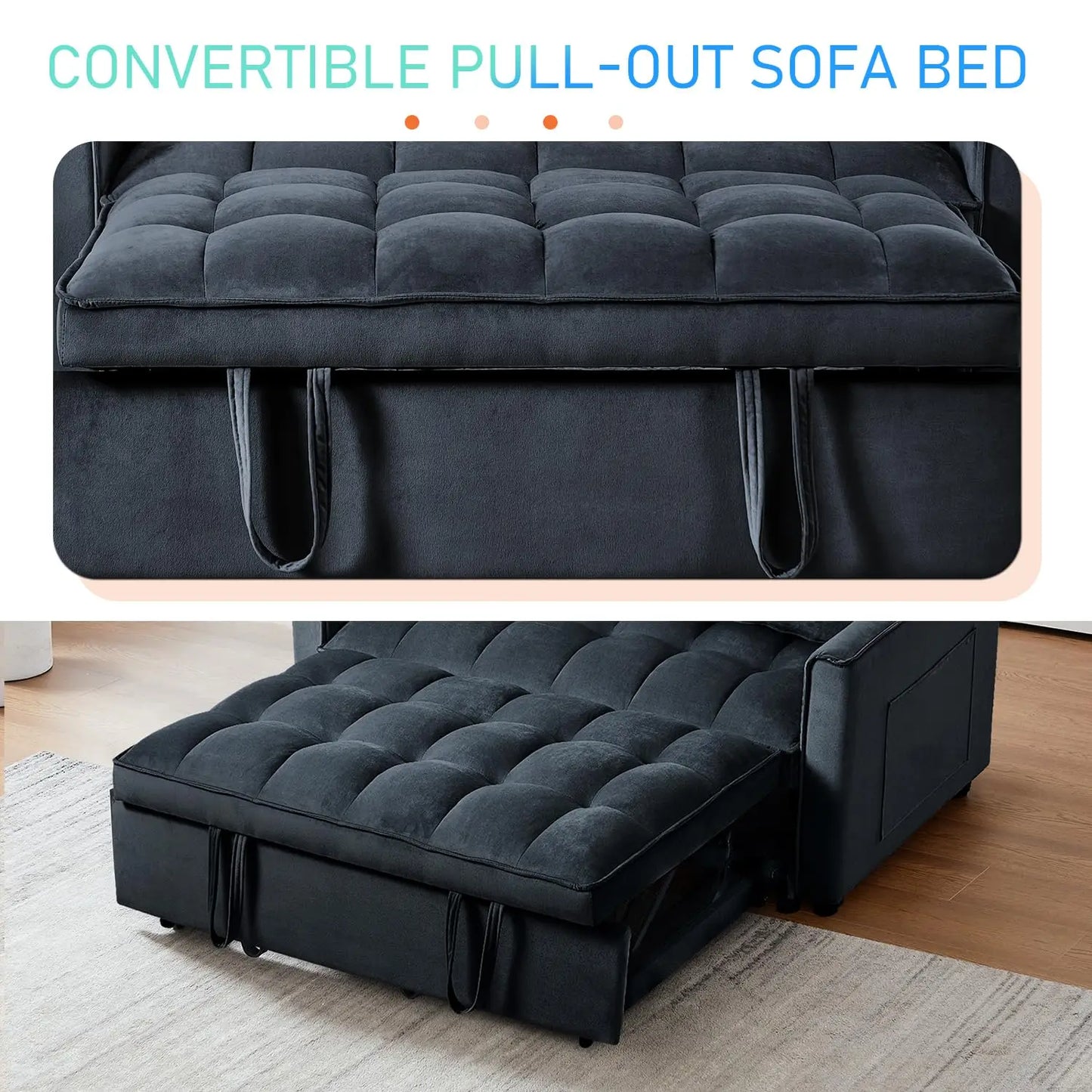 3 in 1 Convertible Sleeper Sofa Bed, Futon Couches for Living Room with Side Pocket