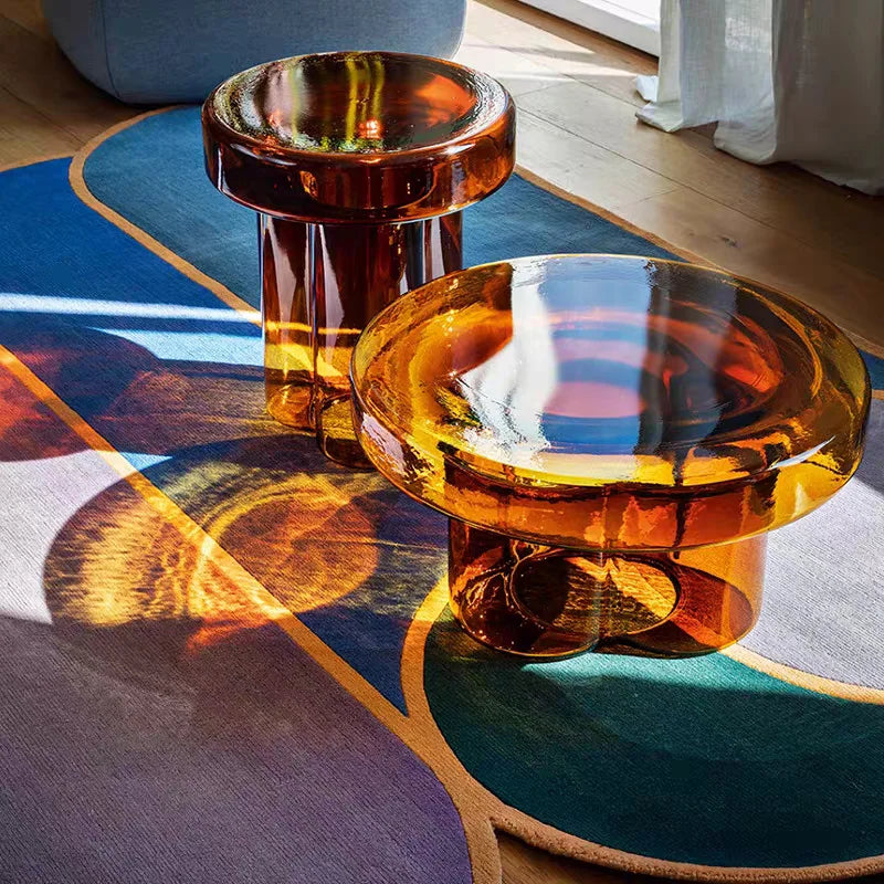 Nordic Creative Glass Coffee Table Living Room Handmade Coffee Table Round