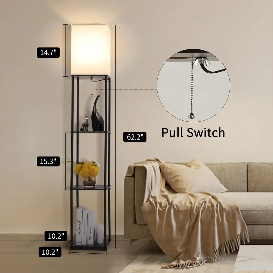 Gupuzm Floor Lamp with Shelves, Modern Square Standing Lamp with 3 Color Temperature Bulb,