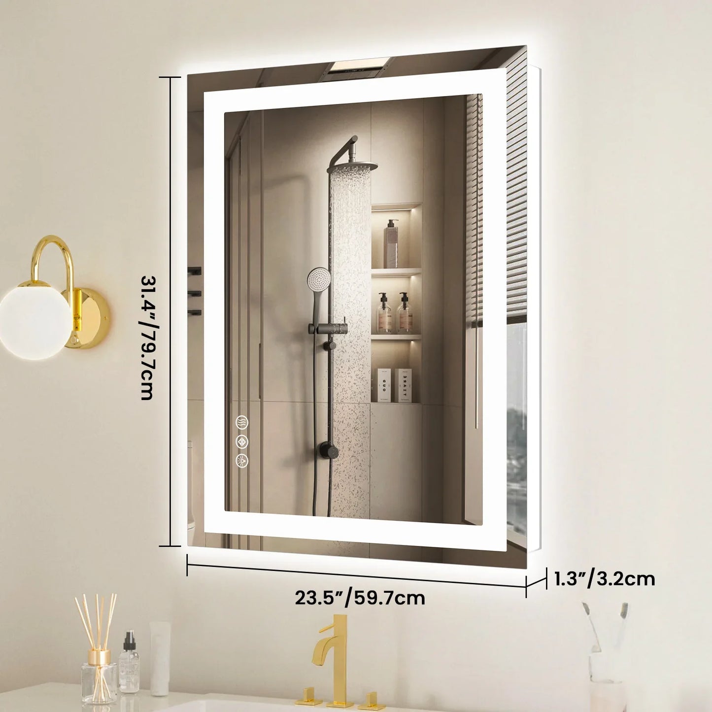 JHK 36"x 24"LED Bathroom Vanity Mirror for Wall  Tempered Glass with Front Light and Backlit For Living Room
