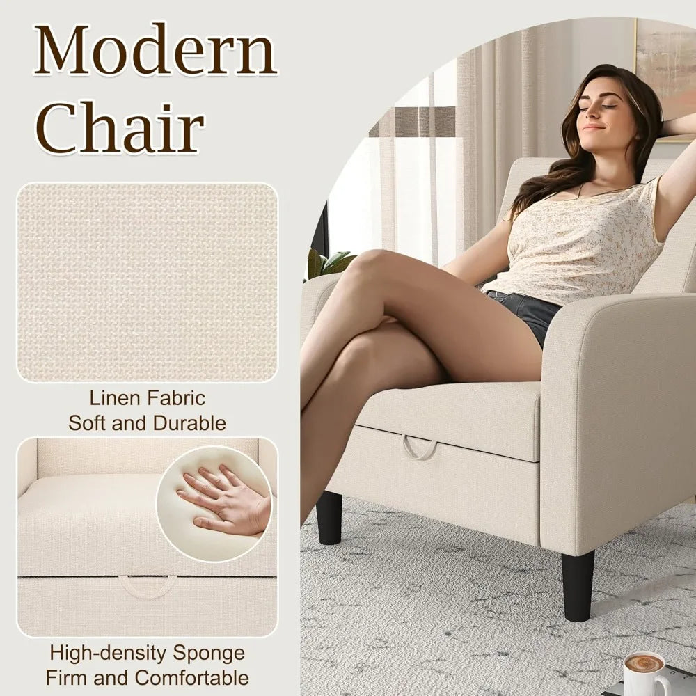 Living Room Chair, Upholstered Accent Chair  Linen Fabric