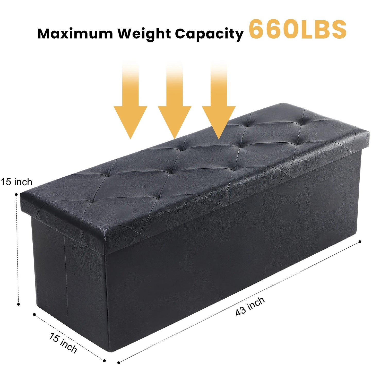 JHK 43 Inches Leather Folding Ottoman Storage Footstool For Living Room