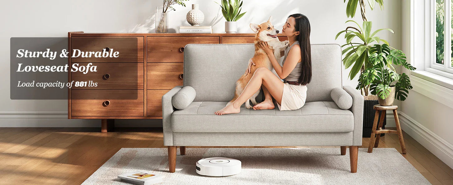 48 Inch Vesgantti Loveseat Sofa - Solid Wood Legs  Throw Pillow