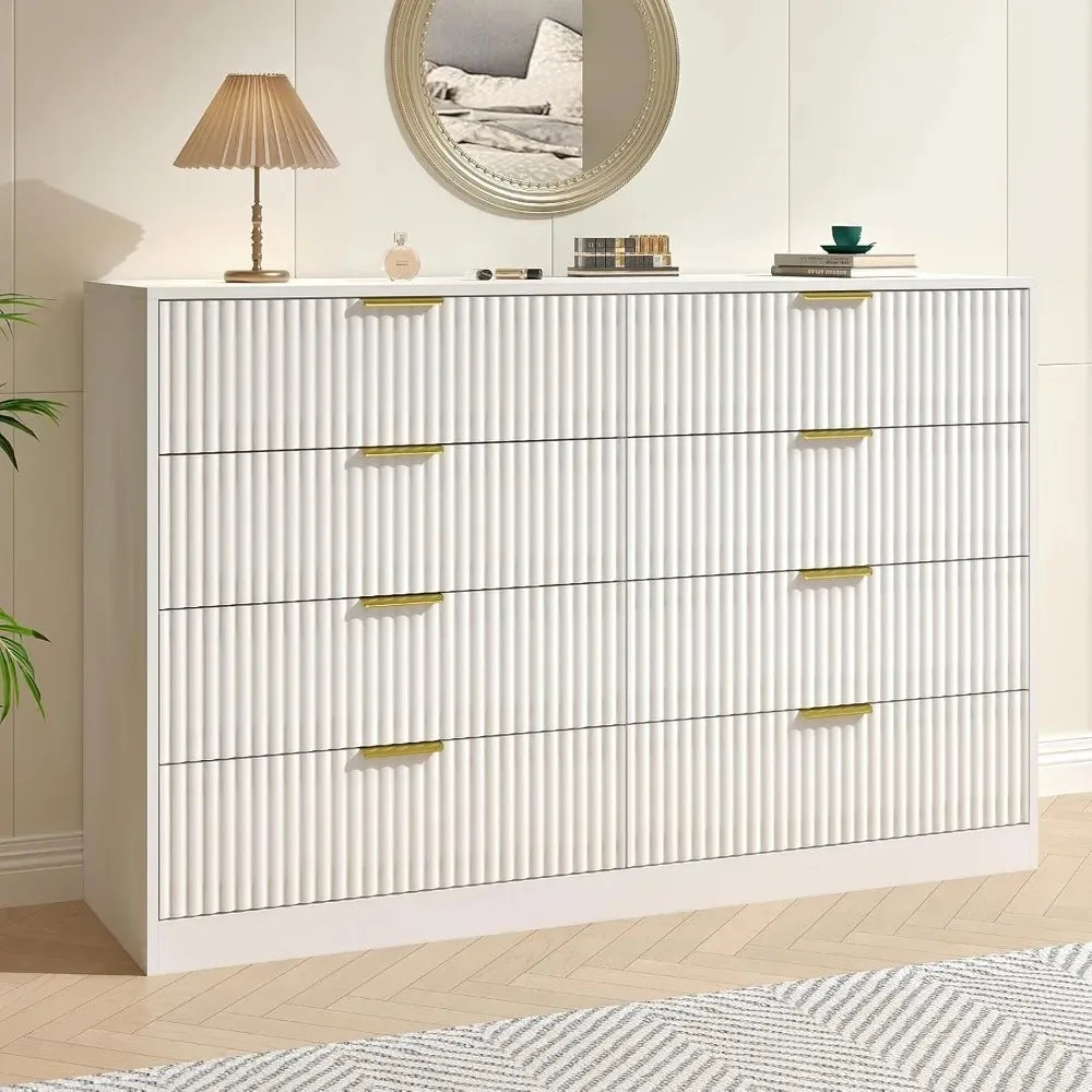 Fluted Dresser for Bedroom with 8 Drawer, 55”  Double Drawer Dresser