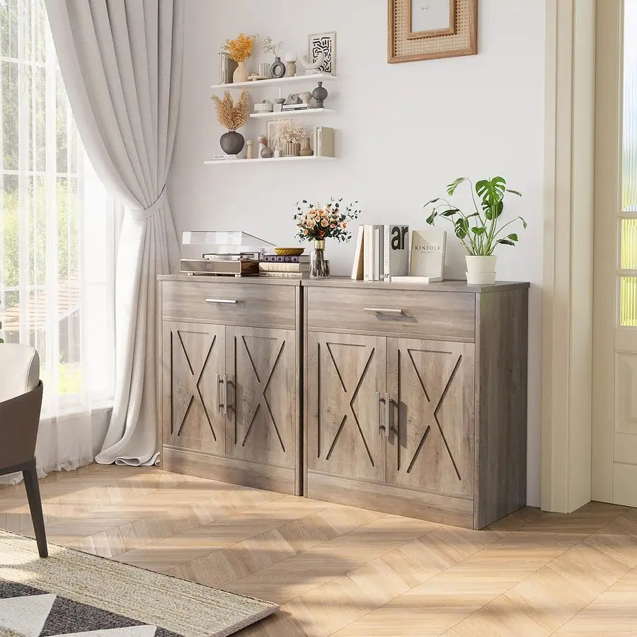 Farmhouse Storage Cabinets with Doors and Shelves,