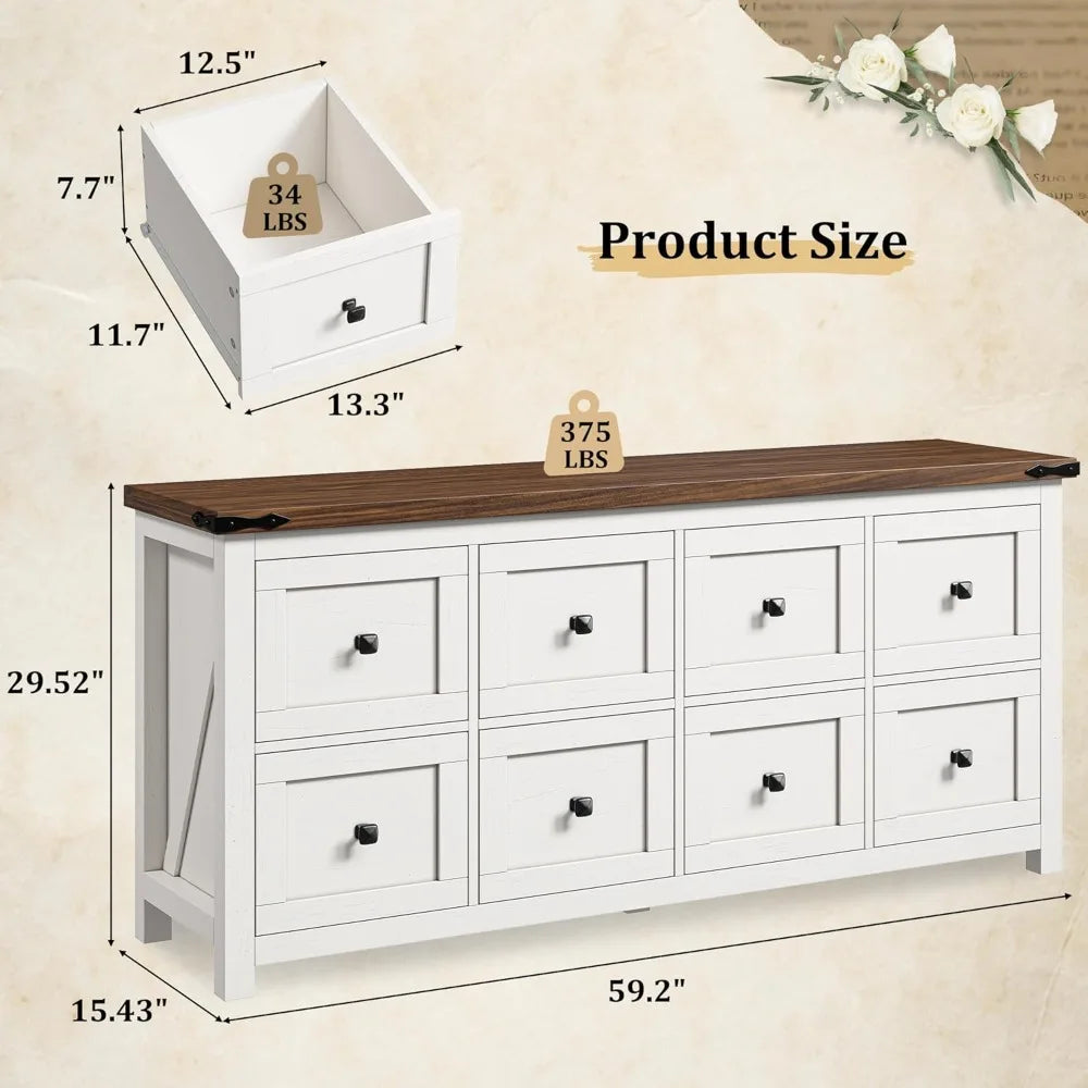 Dresser with 8 Drawers, Farmhouse, Wood, Wide, Long, TV Stand