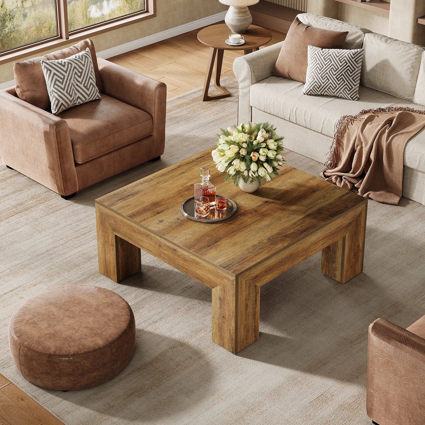 Tribesigns 39.4-Inch Square Coffee Table for Living Room, Farmhouse