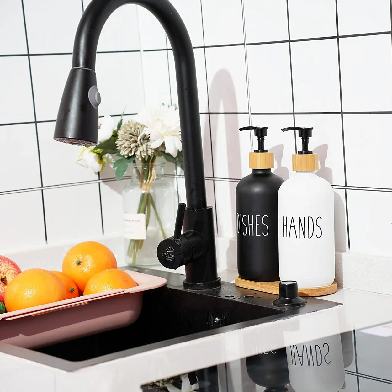 Black Dish Soap Dispenser Set