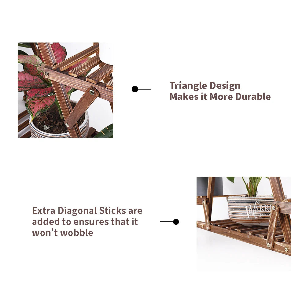 Carbonized Triangle 6 Tiered Corner Wood Plant Stand  Indoor Outdoor