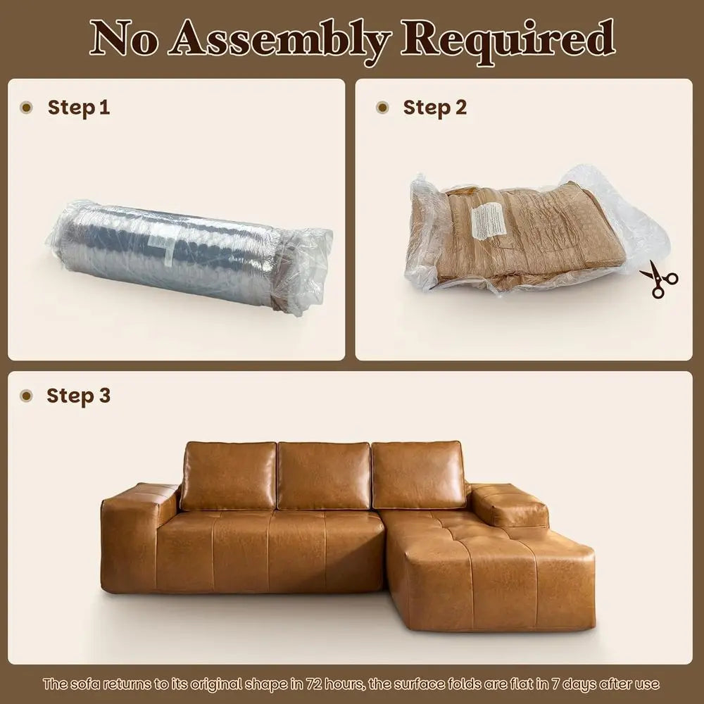 Elegant Living Room Set with Deep Seated, Comfortable Sofas in Brown Leather, No Assembly Needed
