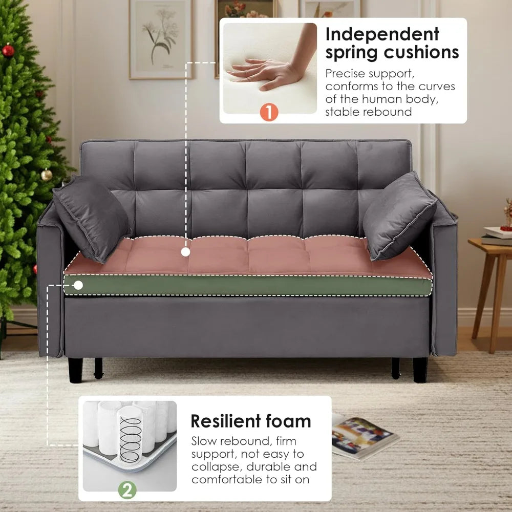 Convertible Sleeper Sofa Bed, 54'' Loveseat with Adjustable Backrest, Velvet Fabric,