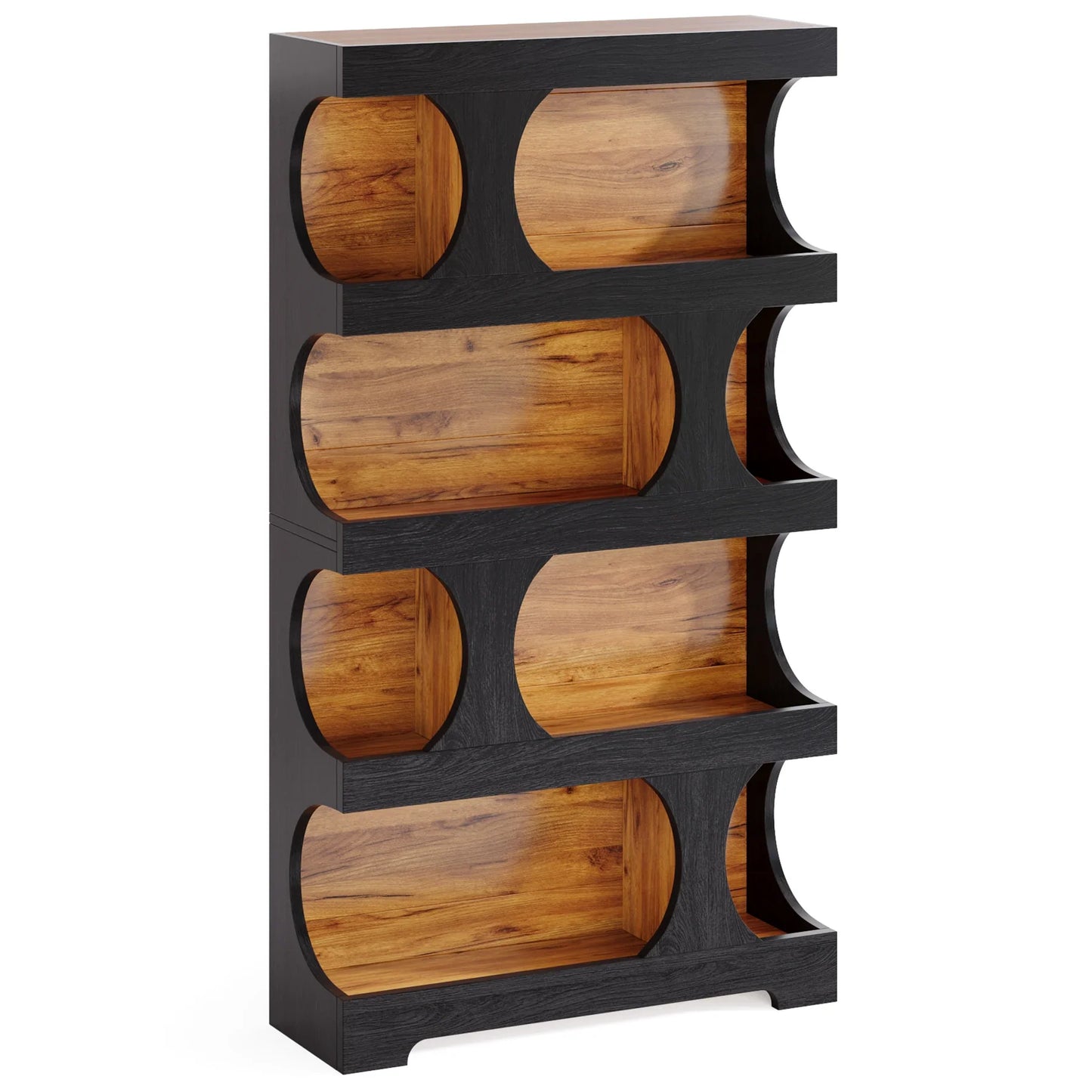 Tribesigns 71" Tall Bookcase, 4-Tier S-Shaped Bookshelf, Wood Modern Freestanding Display Shelves