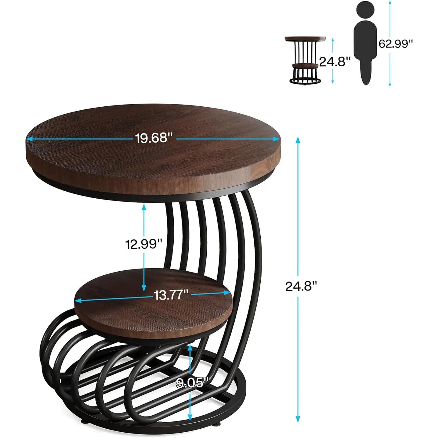Round End Side Table: Side  Small Bedside Table Accent Table with Arc-Shaped Frame