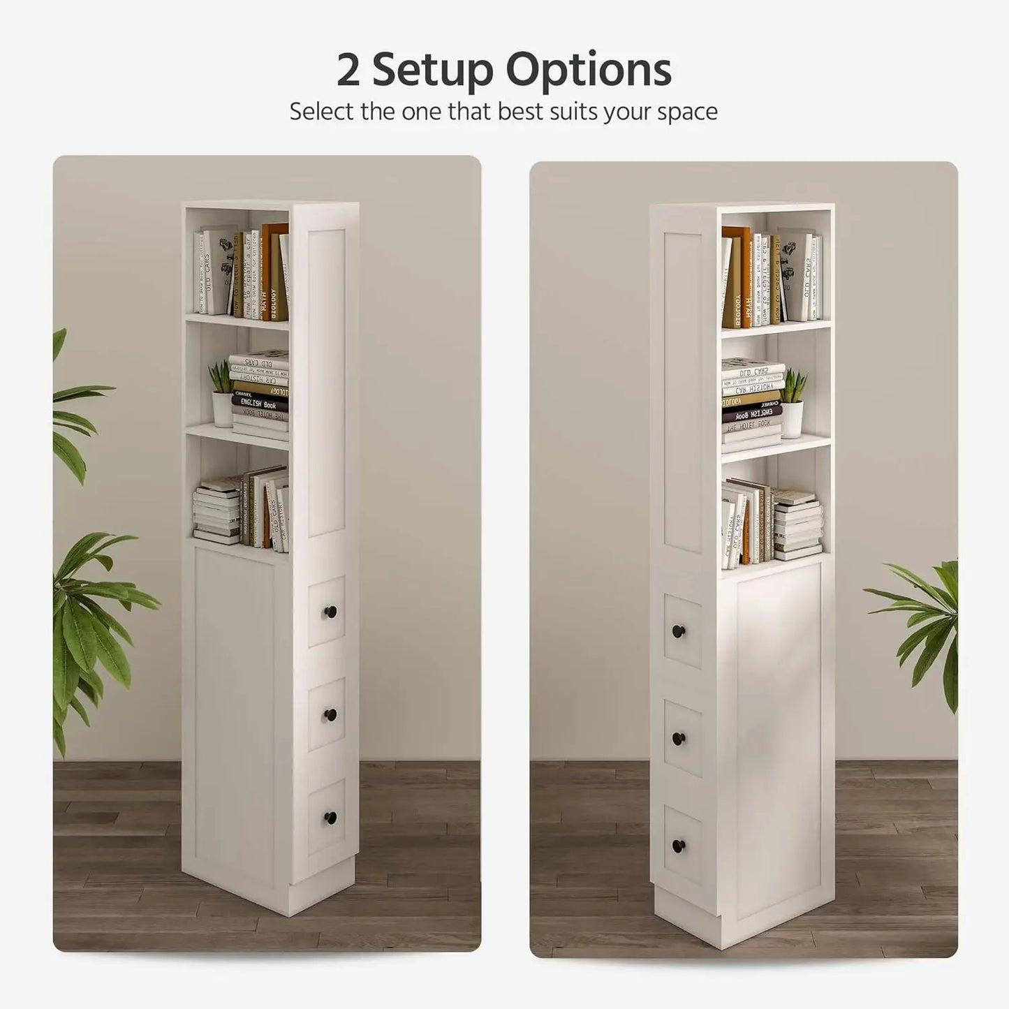 Tall Narrow Storage Cabinet with Adjustable Shelves & Drawers for Small Spaces,