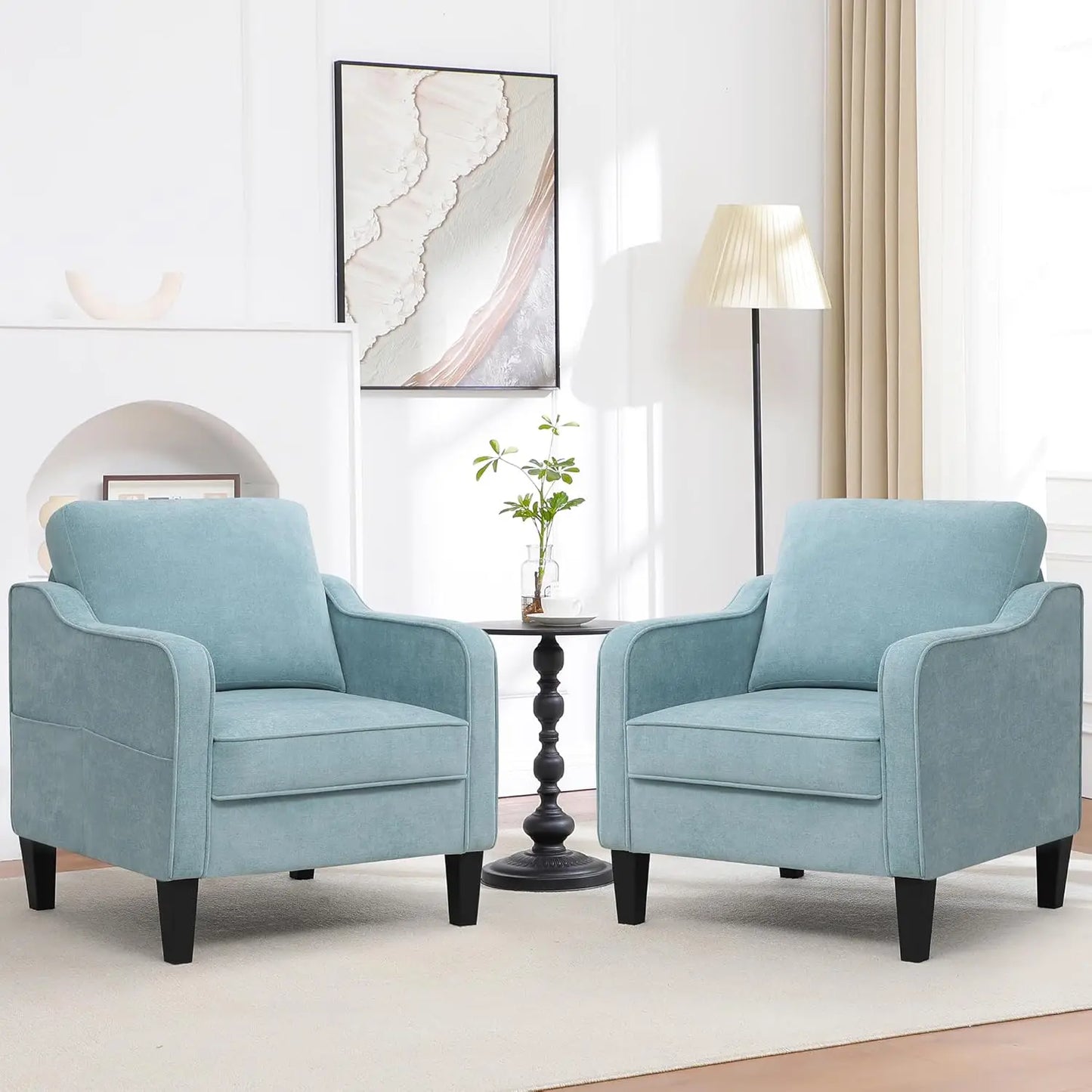 Accent Chair for Living Room, Mid Century Modern Reading Chair , Upholstered Armchair with Side Pockets,