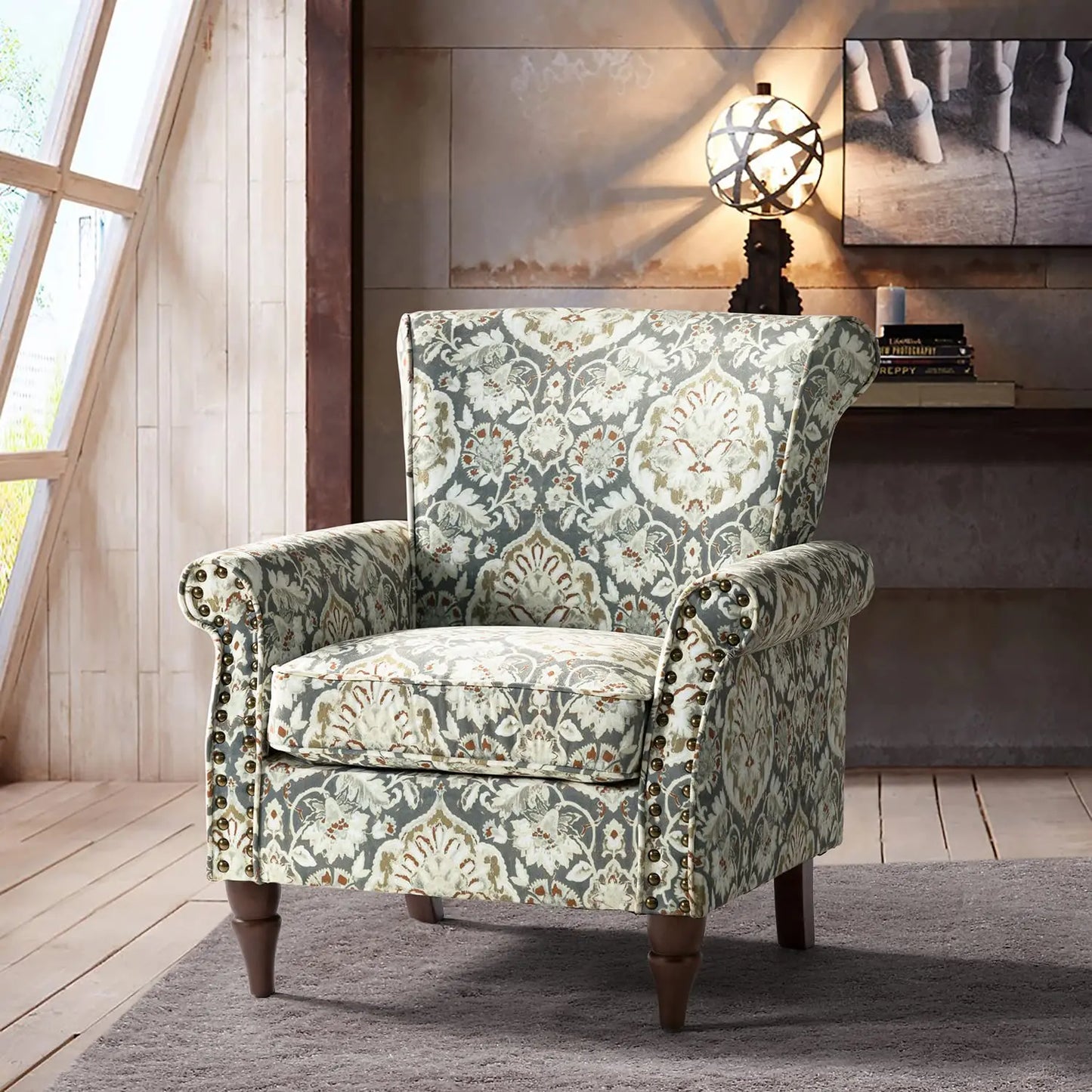 Modern Wingback Accent Chair with Wood Legs & Removable Cushion, Comfy Upholstered Armchair , Different Fabrics