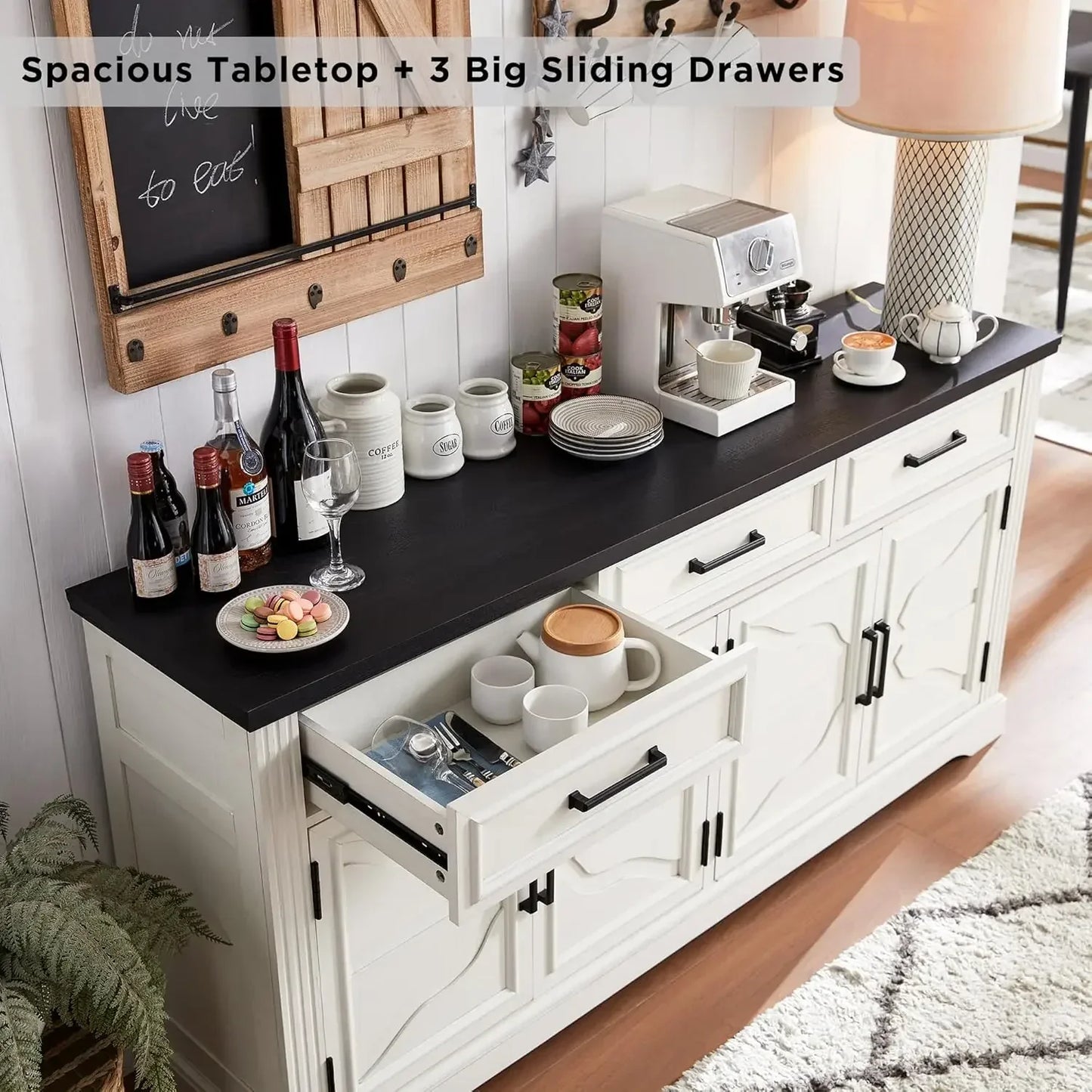 66" Large Buffet Sideboard Cabinet with 4 Doors and 3 Drawers,  Storage Cabinet for Dining Room,