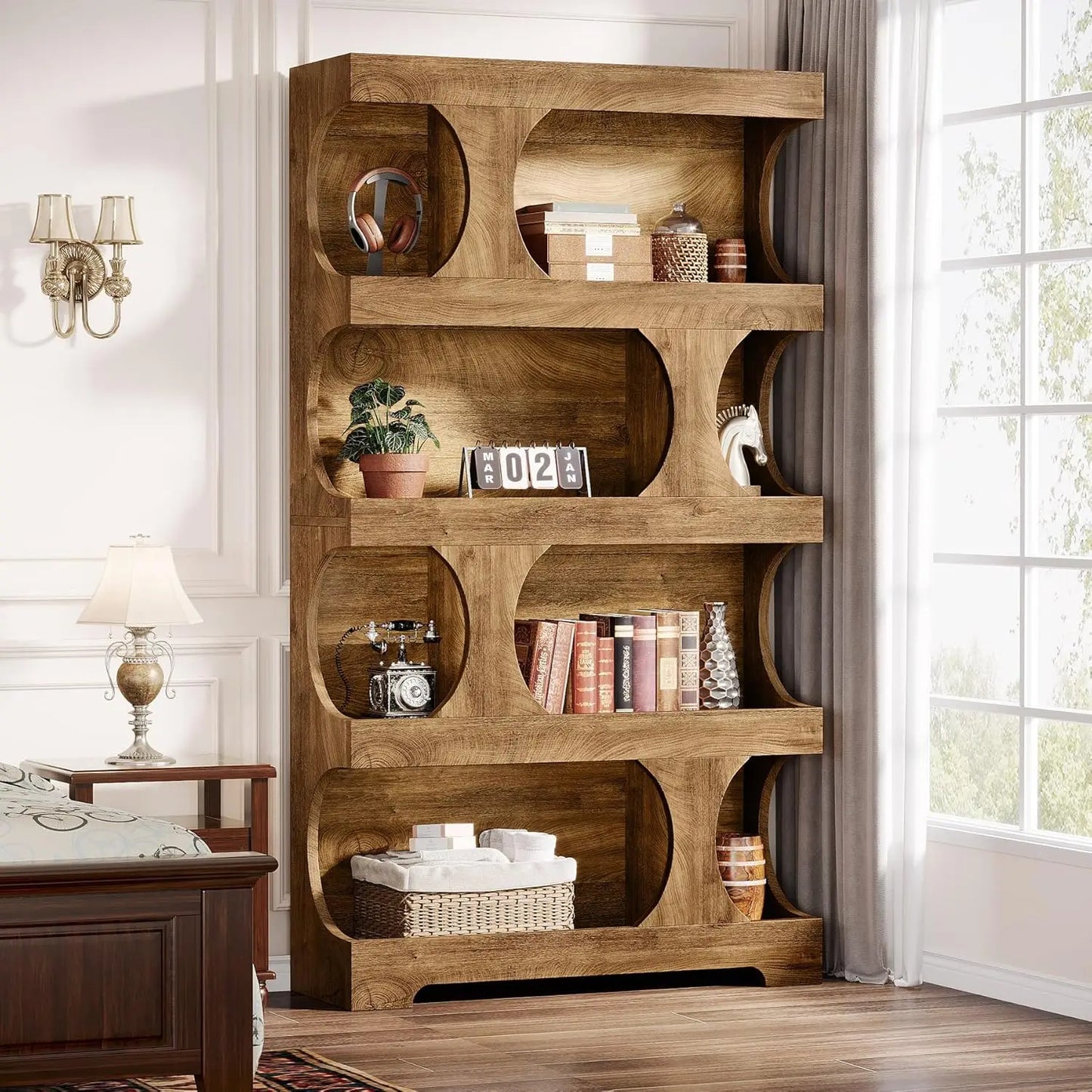 Modern Asymmetrical Bookshelf, with Classic Shape,Large Library BookShelf for Living Room, Home Office