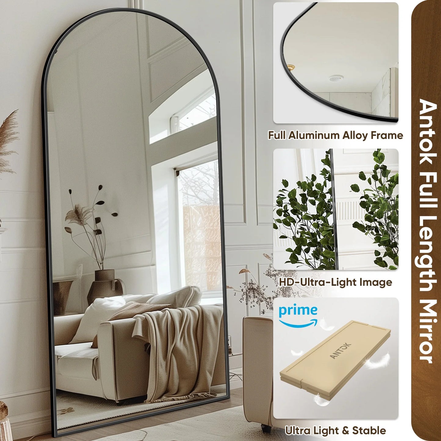 Arch Floor Mirror, 76"x34" Full Length Mirror - Freestanding  with Stand for Bedroom or Living Room