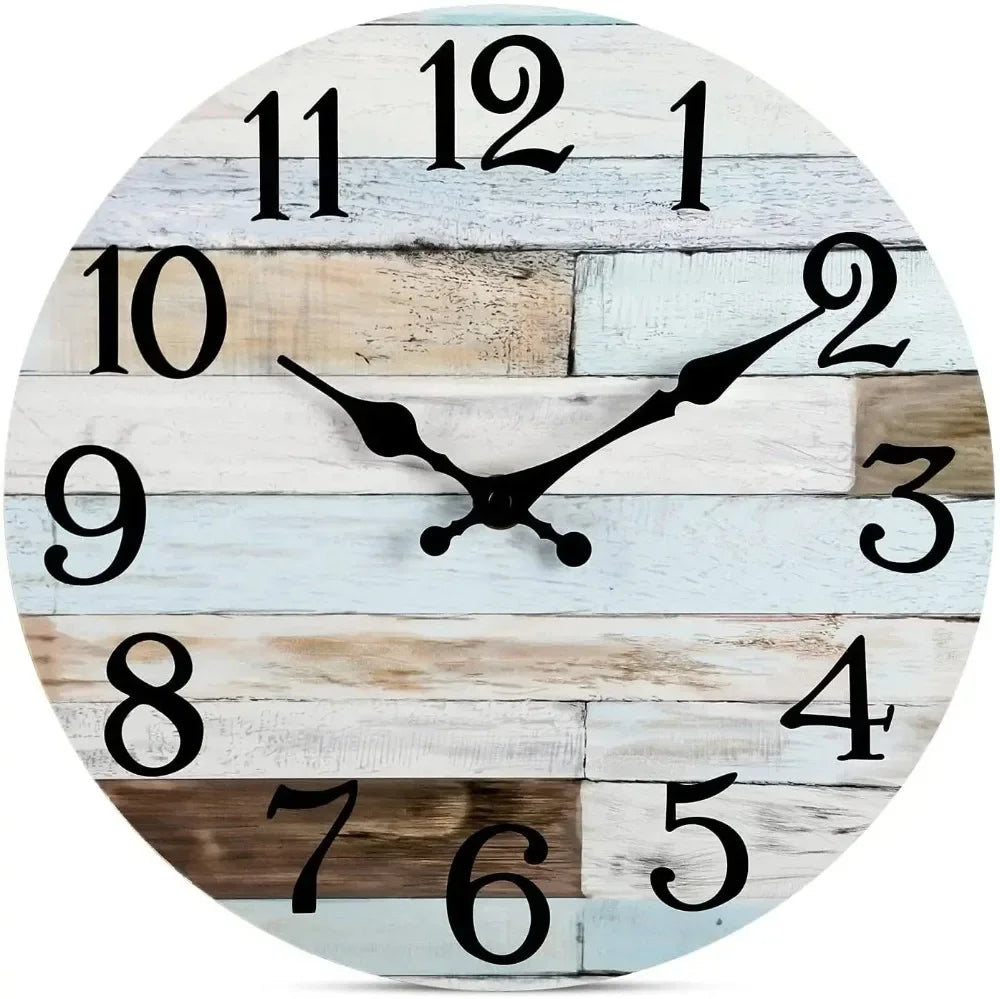 Wall Clock 10 Inch ClockRustic Wall Clocks Battery Operated,SilentNon Ticking Wooden