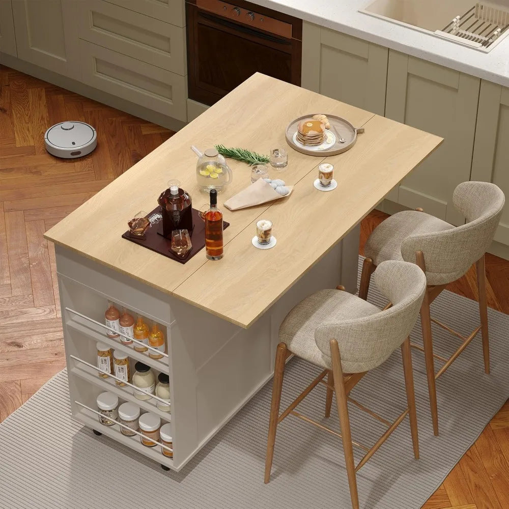 Kitchen Island Cart with 47.2" Wood Top, Island Table for Kitchen with Storage Cabinet